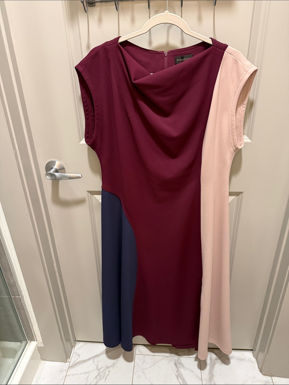 Donna Karan Burgundy, Blush & Navy Colorblock Midi Dress